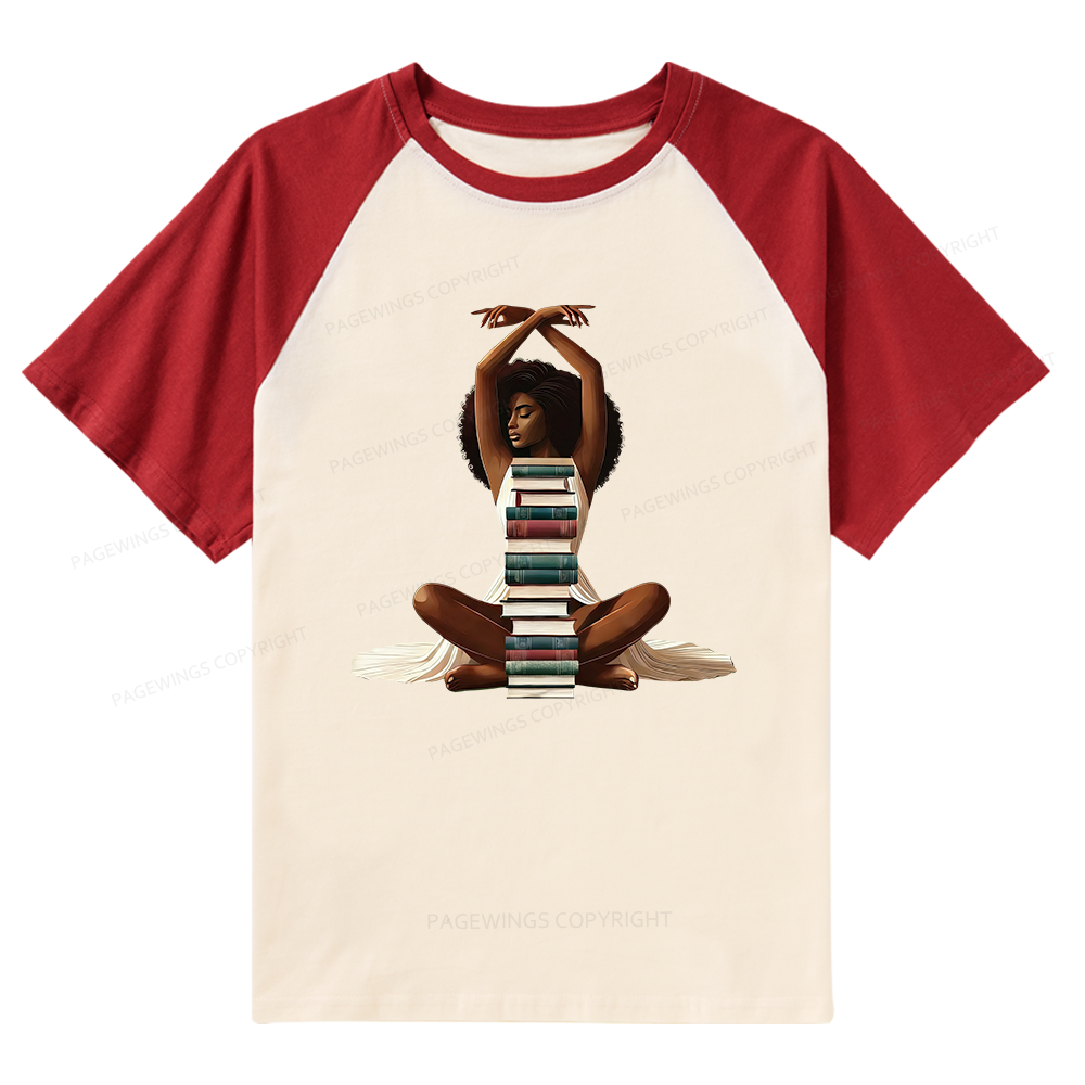 Pagewings Black Girl Reading Raglan T-shirt