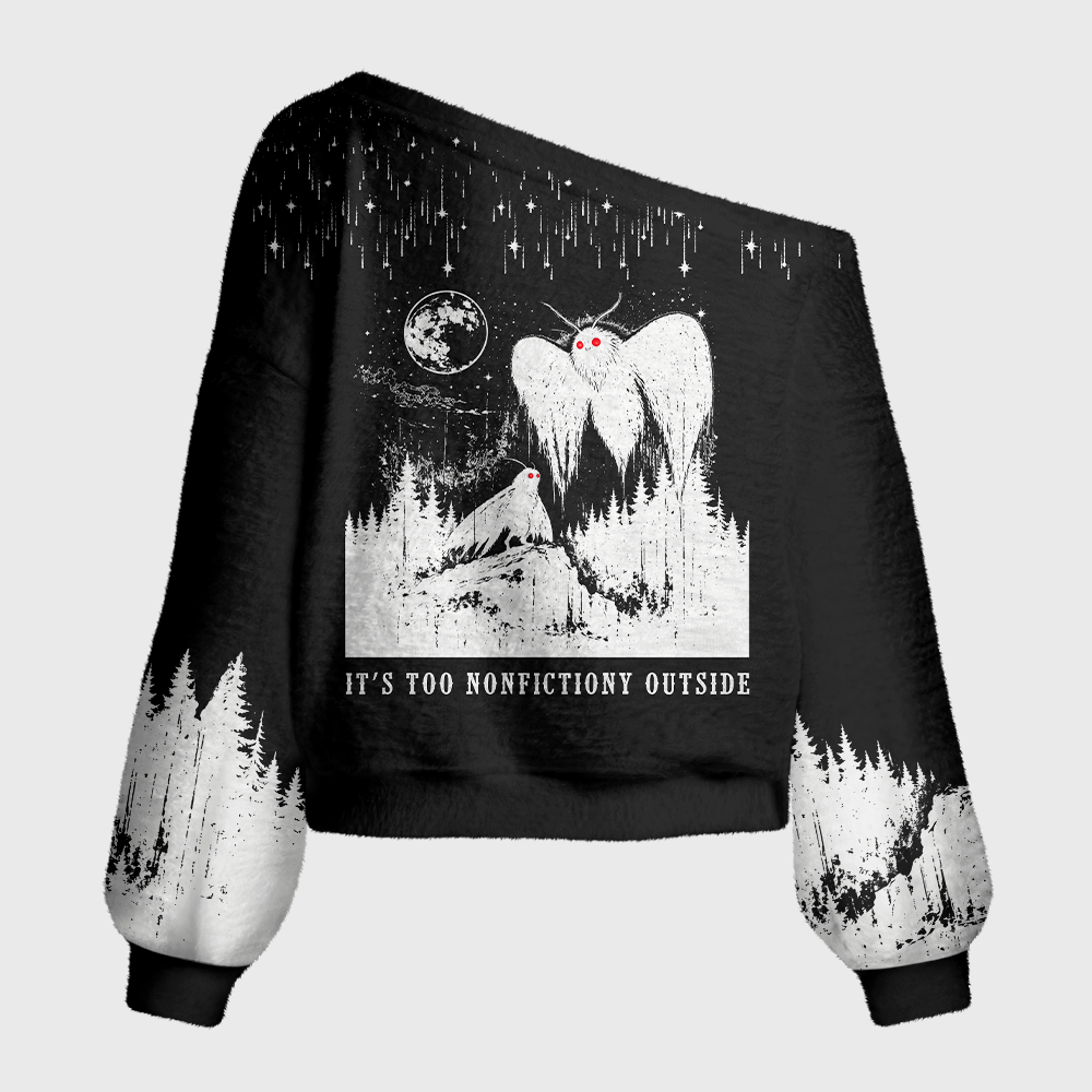 Pagewings Vintage Mothman Off Shoulder Ugly Knit Sweater