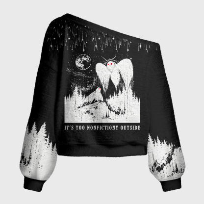 Pagewings Vintage Mothman Off Shoulder Ugly Knit Sweater