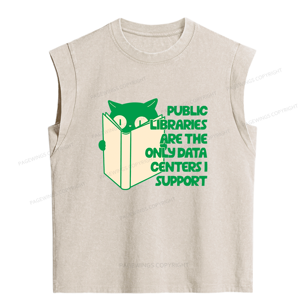 Pagewings Public Libraries are the Only Data Centers Women's Washed Tank Top