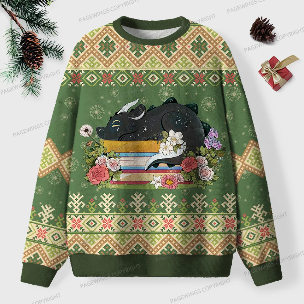 Pagewings Book Dragon Unisex Ugly Knit Sweatshirt