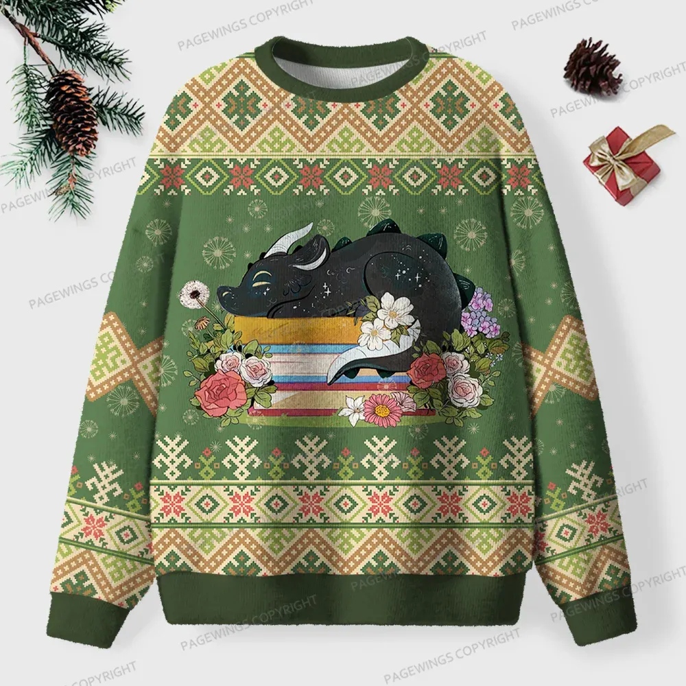Pagewings Book Dragon Unisex Ugly Knit Sweatshirt