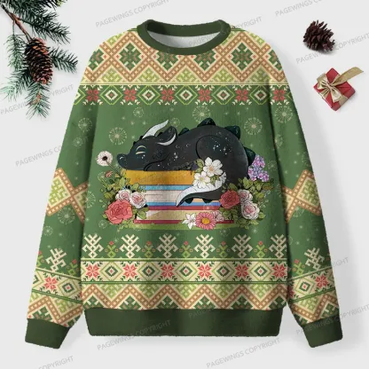 Pagewings Book Dragon Unisex Ugly Knit Sweatshirt