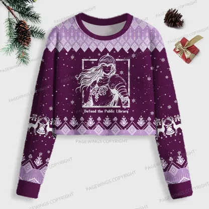 Pagewings Defend The Public Library Women Ugly Crop Sweatshirt
