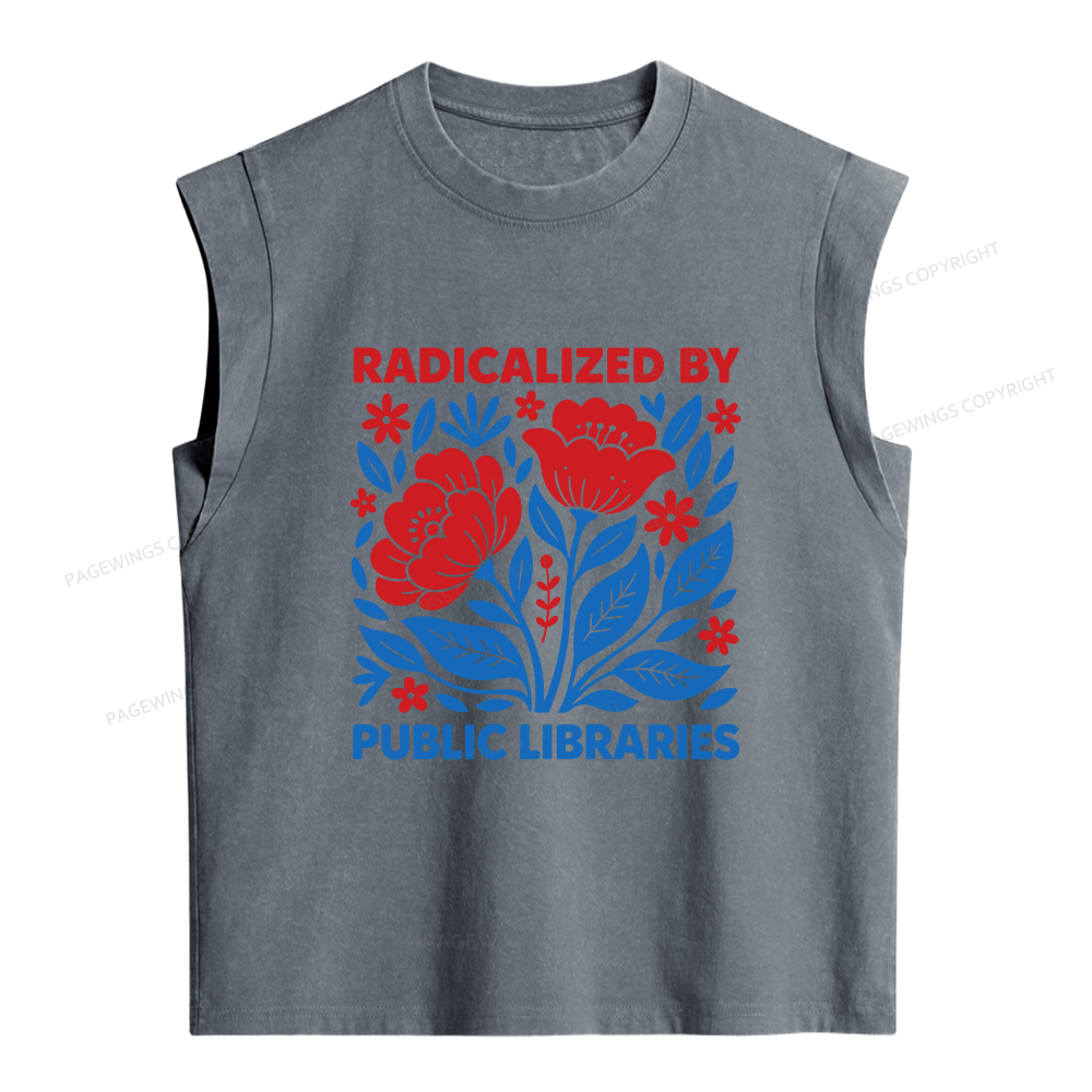 Pagewings Radicalized by Public Libraries Women's Washed Tank Top