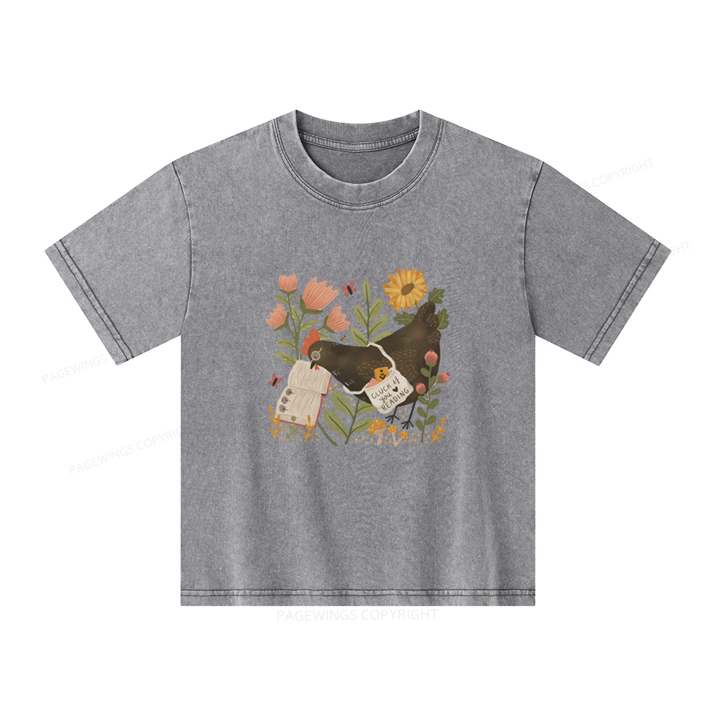 Pagewings Chicken Reading a Book Unisex Kids Washed T-shirt