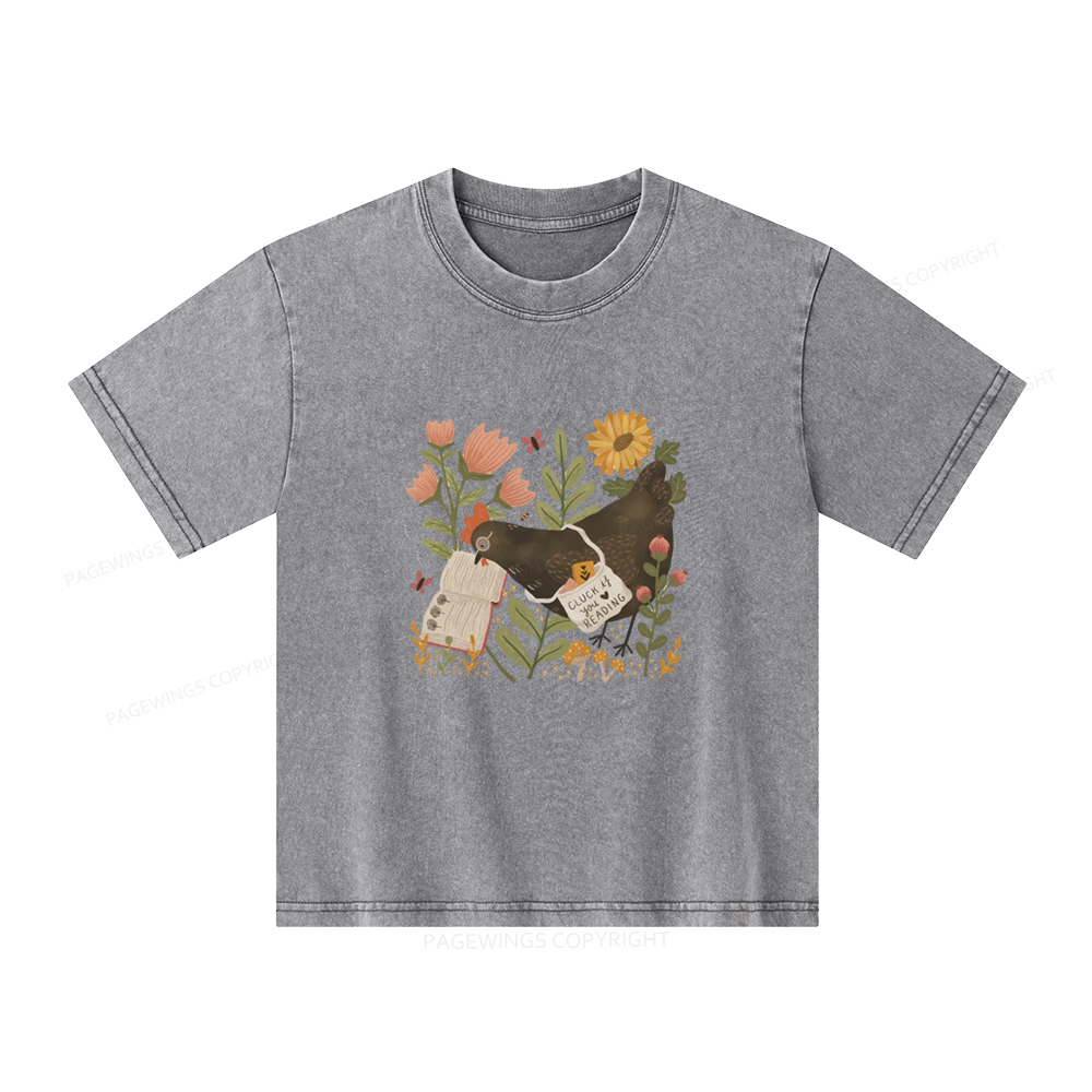 Pagewings Chicken Reading a Book Unisex Kids Washed T-shirt