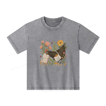 Pagewings Chicken Reading a Book Unisex Kids Washed T-shirt