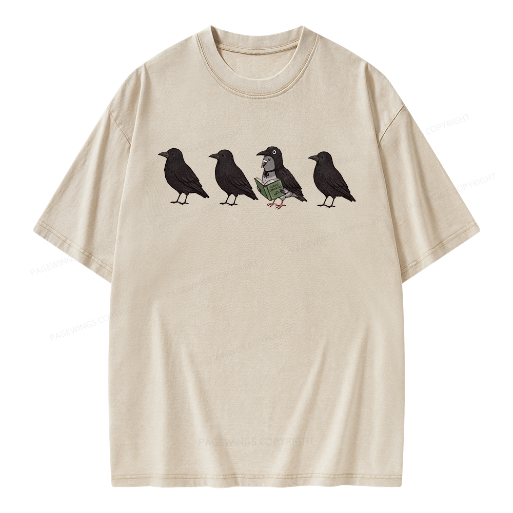 Pagewings Funny Crow Pigeon Unisex Washed T-shirt