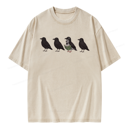 Pagewings Funny Crow Pigeon Unisex Washed T-shirt