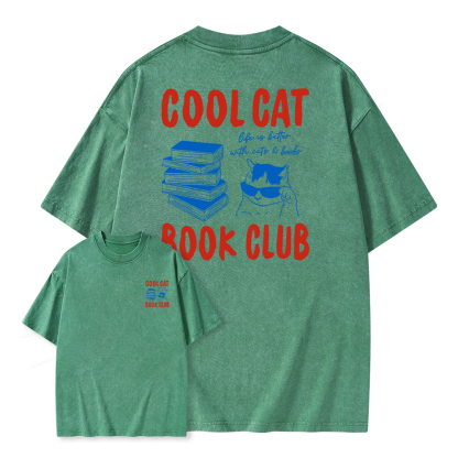 Pagewings Cool Cat Book Club Unisex Washed T-shirt