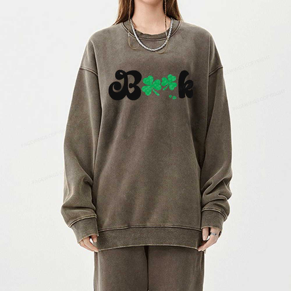 Shamrock Book St Patricks Day Unisex Washed Sweatshirt