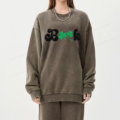 Shamrock Book St Patricks Day Unisex Washed Sweatshirt