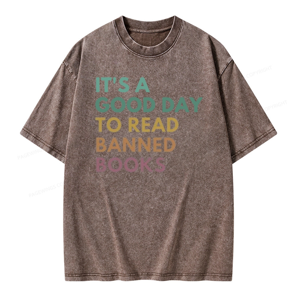 Pagewings It's A Good Day To Read Banned Books Unisex Washed T-shirt