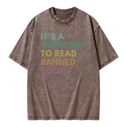 Pagewings It's A Good Day To Read Banned Books Unisex Washed T-shirt
