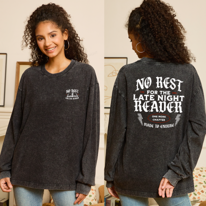 Pagewings No Rest For The Late Night Reader Unisex Washed Long Sleeve T-shirt