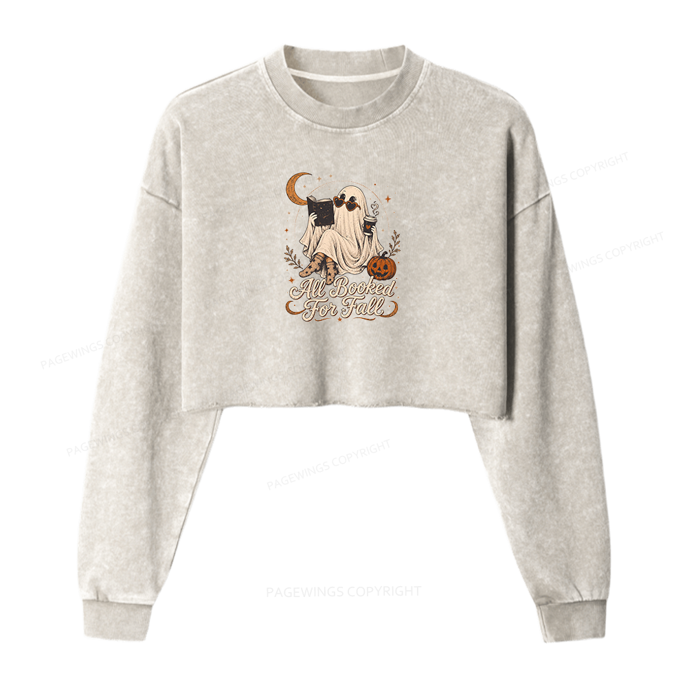 Pagewings Ghost All Booked For Fall Washed Crop Sweatshirt