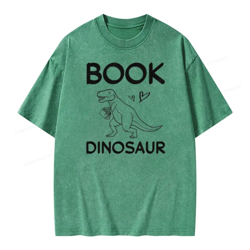 Pagewing Dinosaur Book Lover Unisex Washed T-shirt