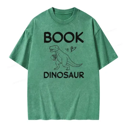 Pagewing Dinosaur Book Lover Unisex Washed T-shirt
