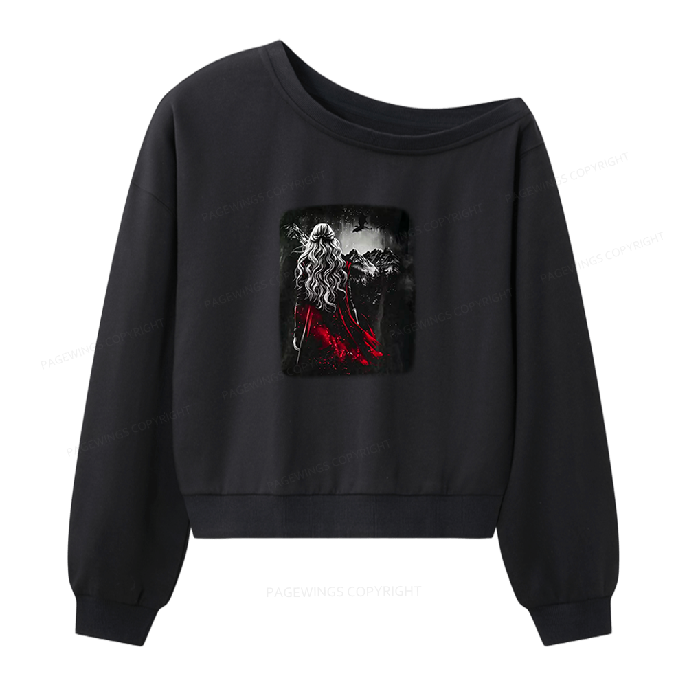 Pagewings Fantasy Bookish Unisex Washed T-shirt Women Off Shoulder Sweatshirt