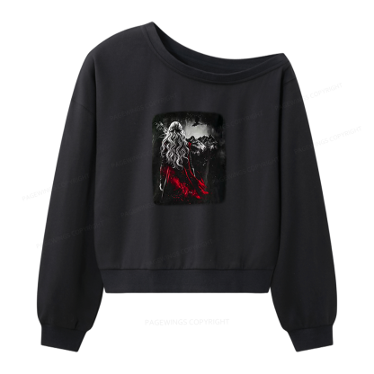Pagewings Fantasy Bookish Unisex Washed T-shirt Women Off Shoulder Sweatshirt