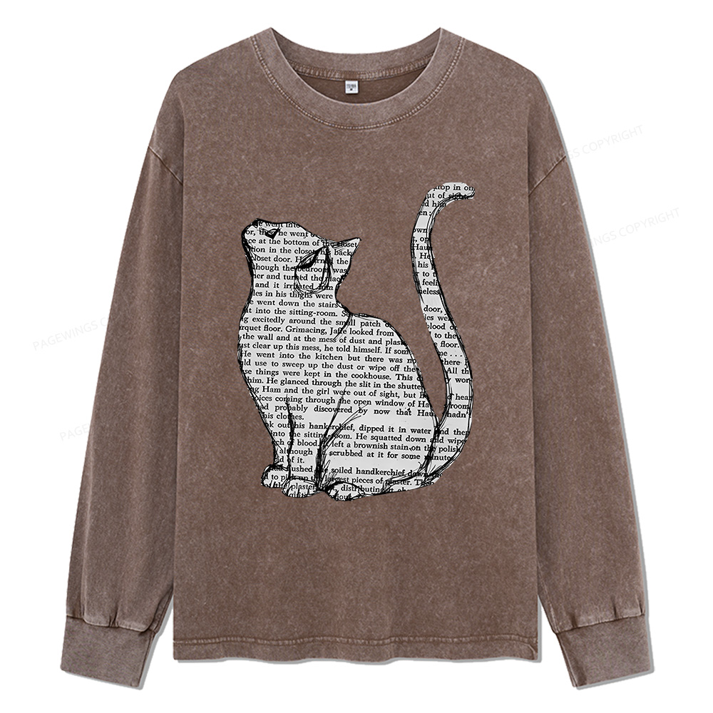 Pagewings Lots Of Books And Cute Cats Unisex Washed Long Sleeve T-shirt
