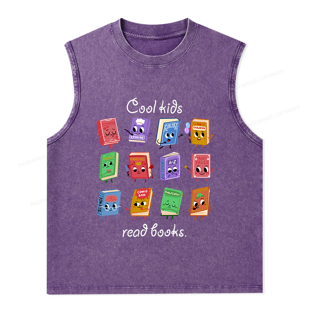 Pagewings Cool Kids Read Books Unisex Washed Tank Top