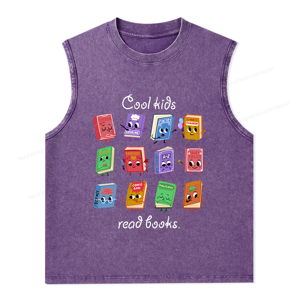 Pagewings Cool Kids Read Books Unisex Washed Tank Top