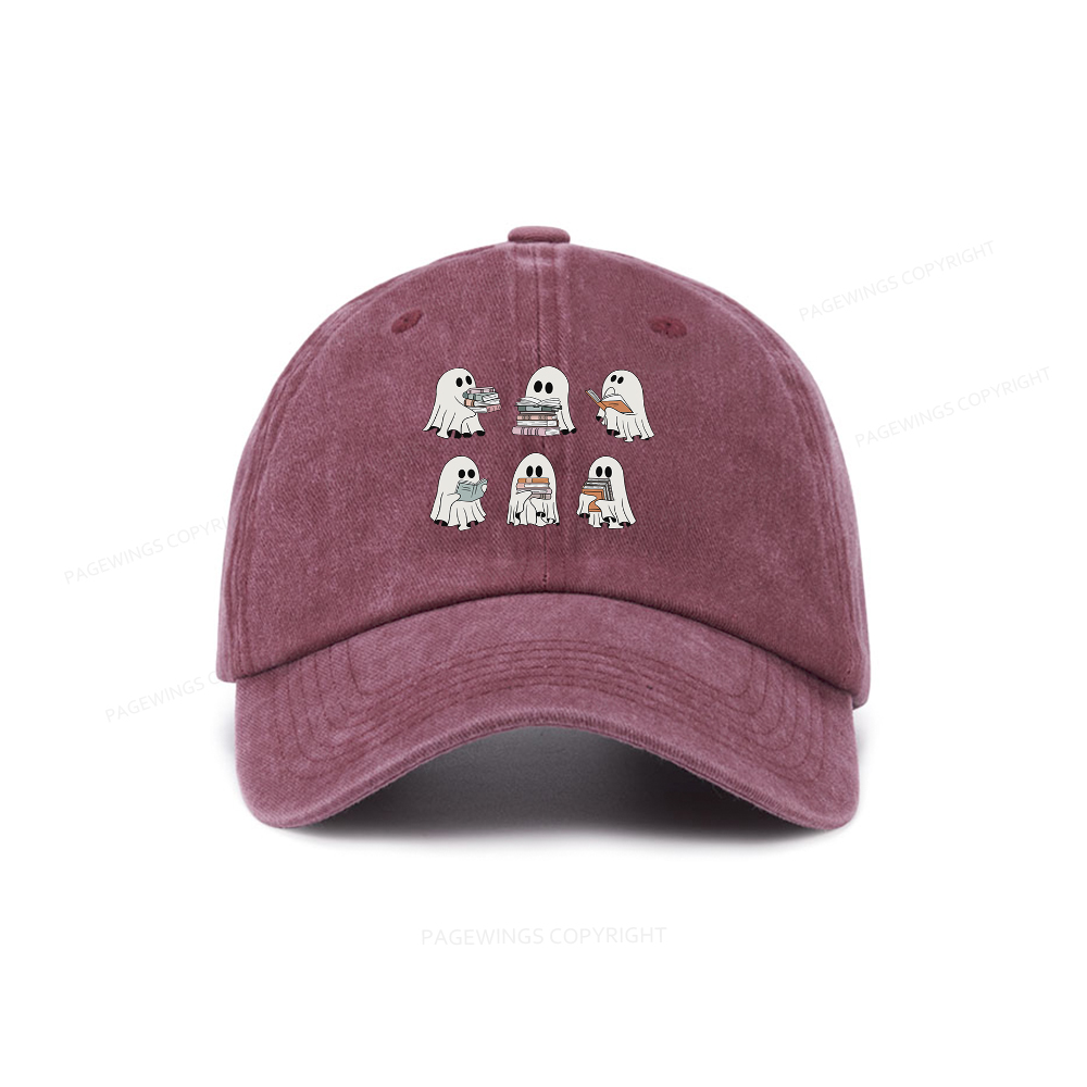 Pagewings Ghost Reading Halloween Washed Cap