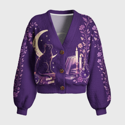 Pagewings Cat Book Lover  Women's Cardigan Sweater