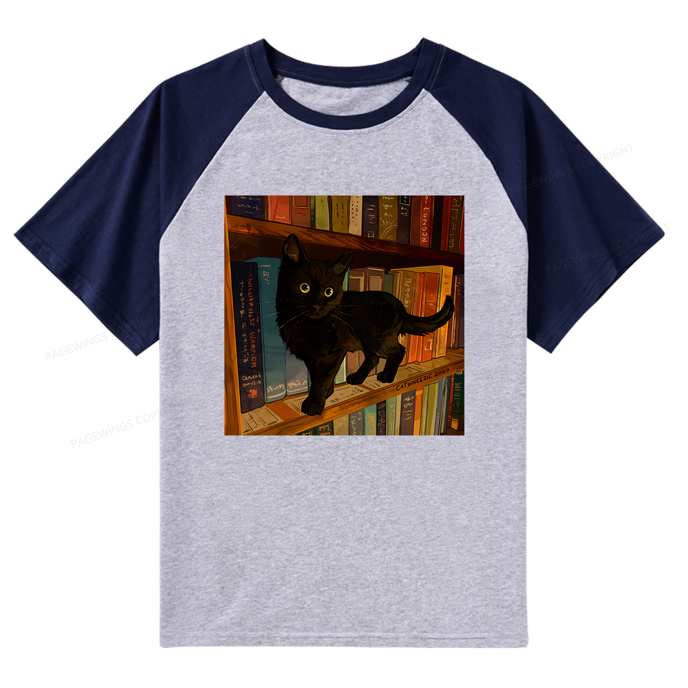 Pagewings Little Library Cat Raglan T-shirt