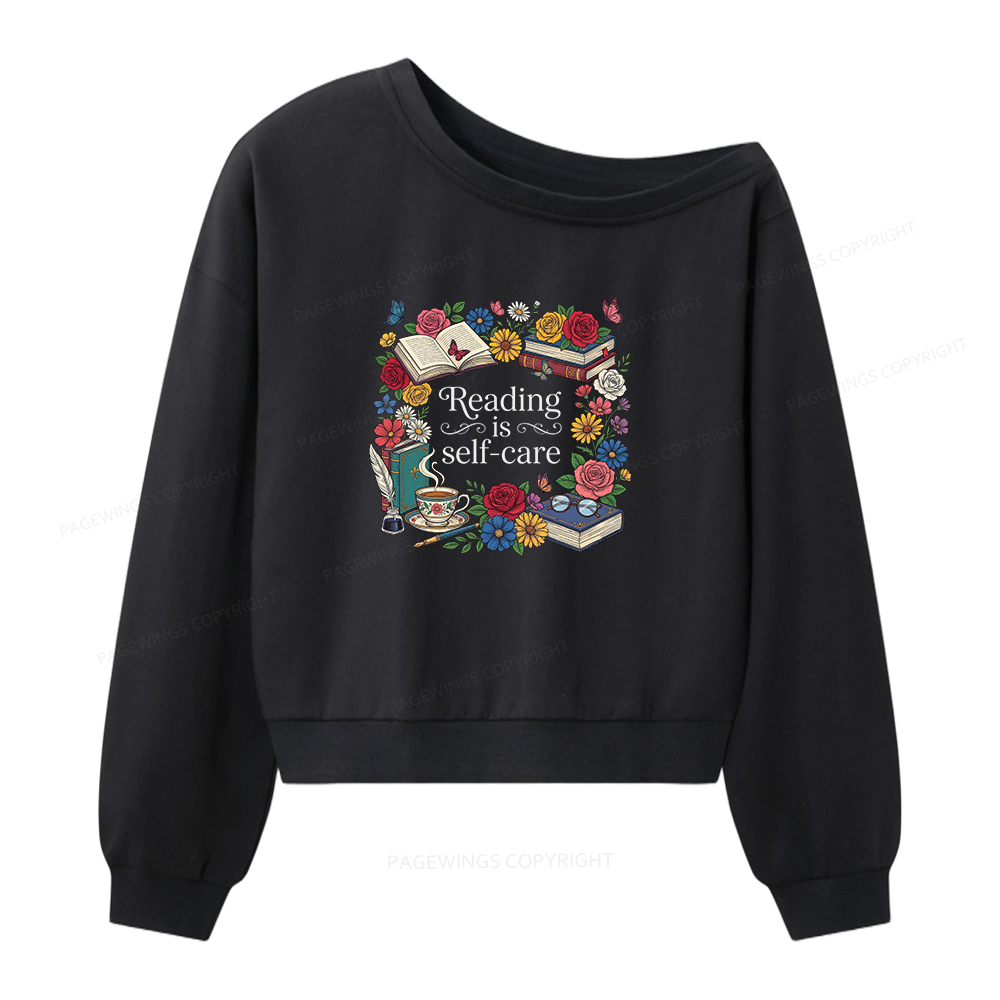 Pagewings Reading Is Self‑Care Women Off Shoulder Sweatshirt
