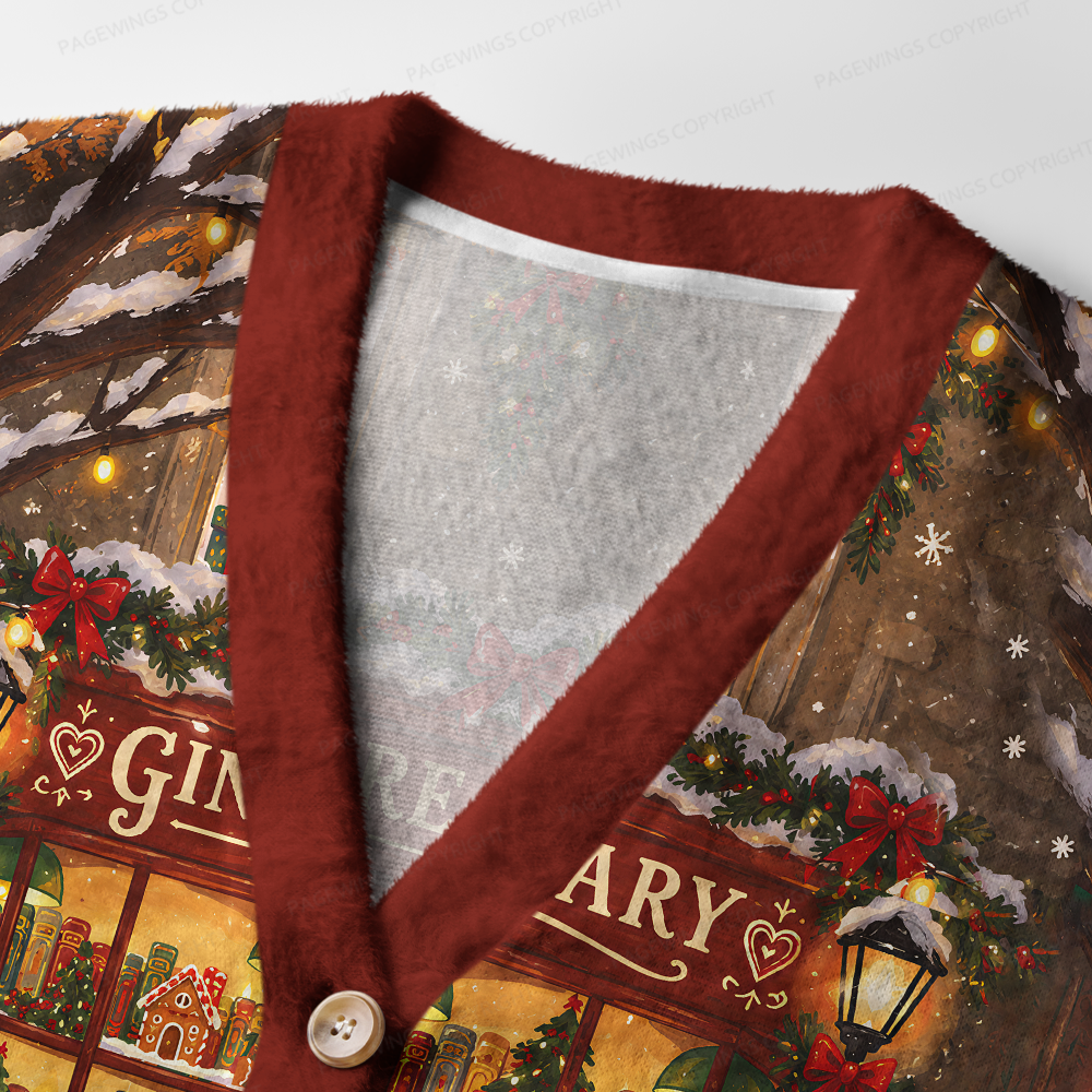 Pagewings Gingerbread Library Light Knit Unisex Cardigan Sweaters