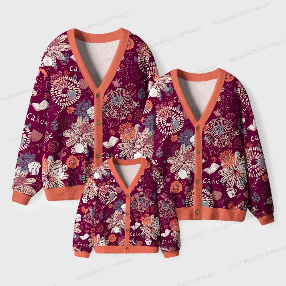 Pagewings Cakes And Books Unisex Ugly Cardigan Sweaters