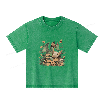 Pagewings Fantasy Book Dragon Unisex Kids Washed T-shirt