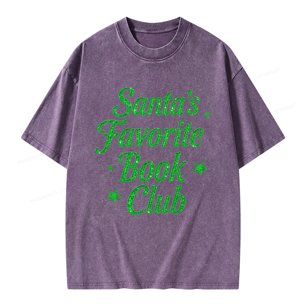 Pagewings Santa's Favorite Book Club Unisex Washed T-shirt