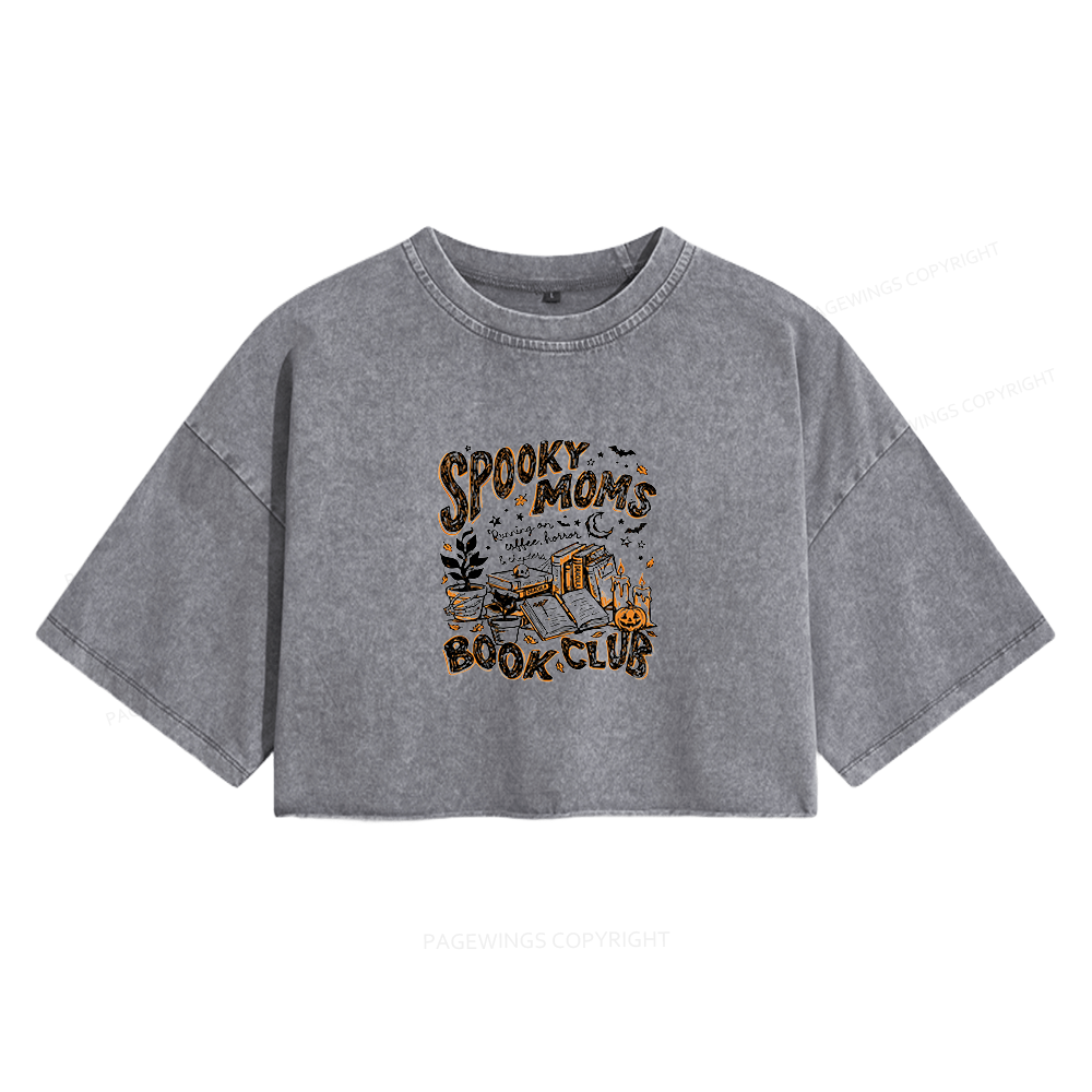 Pagewings Spooky Moms Book Club Women's Washed Cropped T-shirt