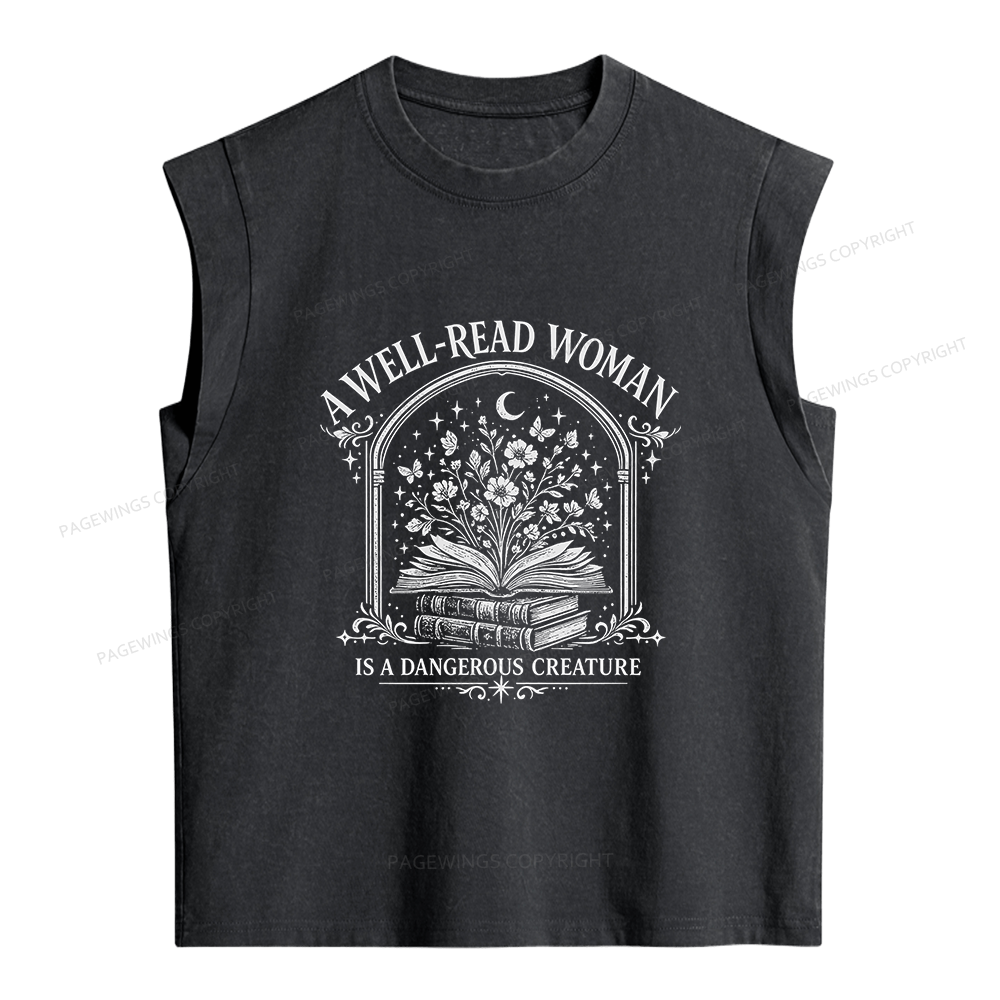 Pagewings A Well Read Woman Is a Dangerous Creature Women's Washed Tank Top
