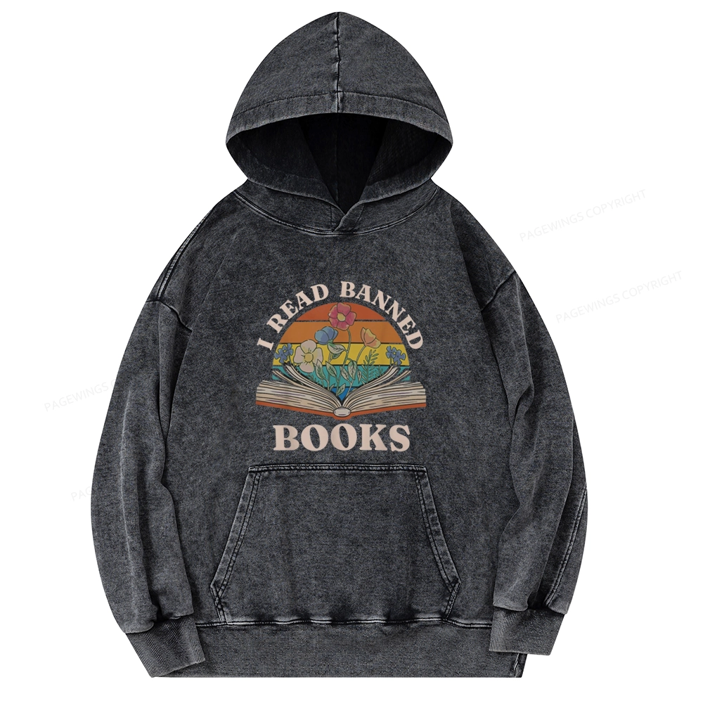 Pagewings I Read Banned Books Unisex Washed Hoodie