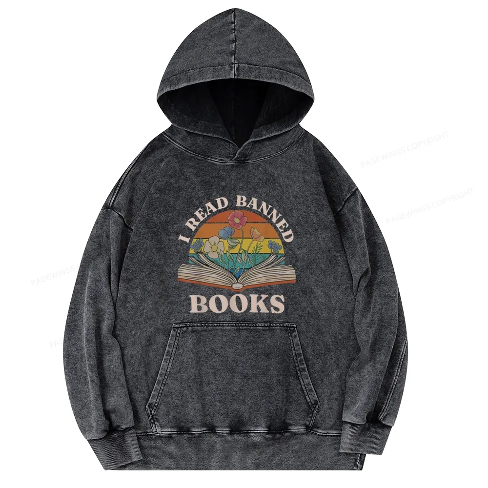 Pagewings I Read Banned Books Unisex Washed Hoodie
