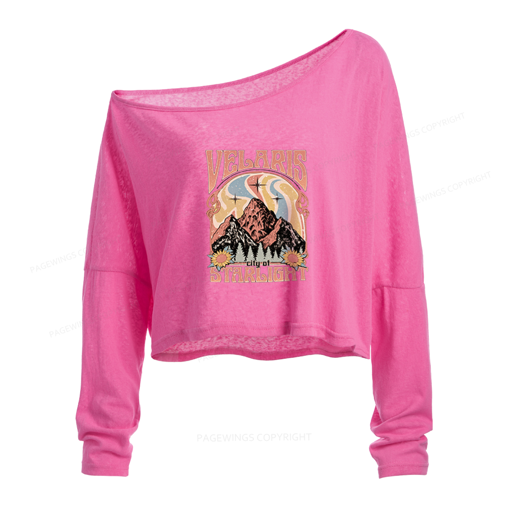Pagewings Fantasy Bookish Slouchy Long Sleeve Off Shoulder T-shirt