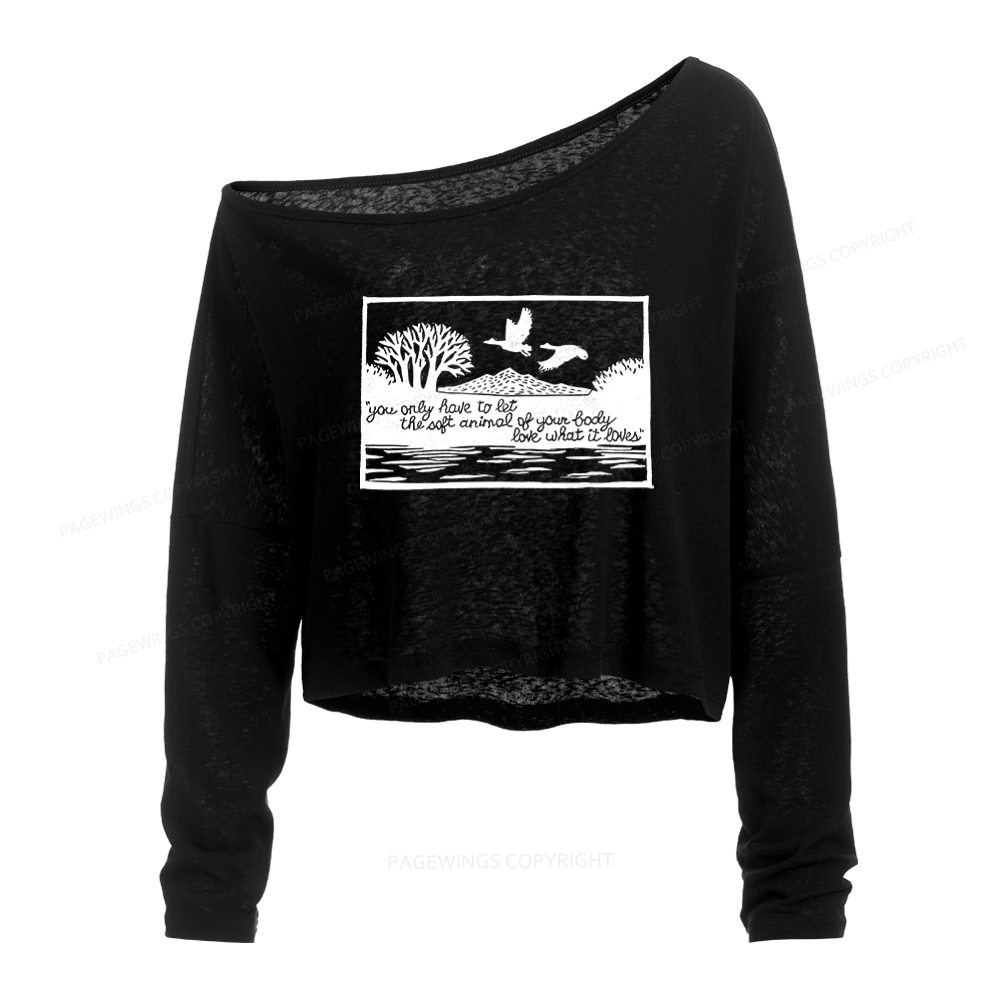 Pagewings Literary Poetry Slouchy Long Sleeve Off Shoulder T-shirt