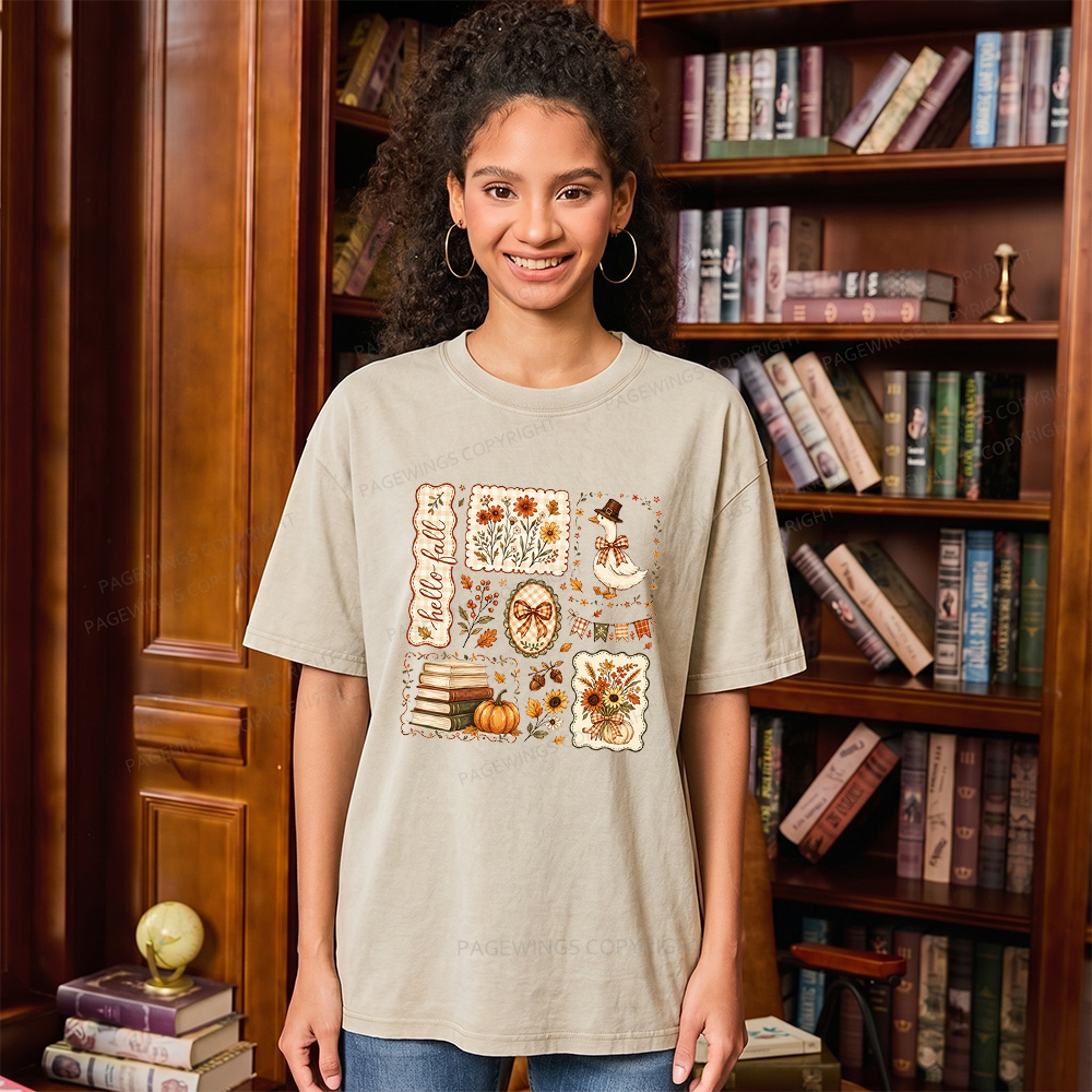 Pagewings Hello Fall Goose Unisex Washed T-shirt