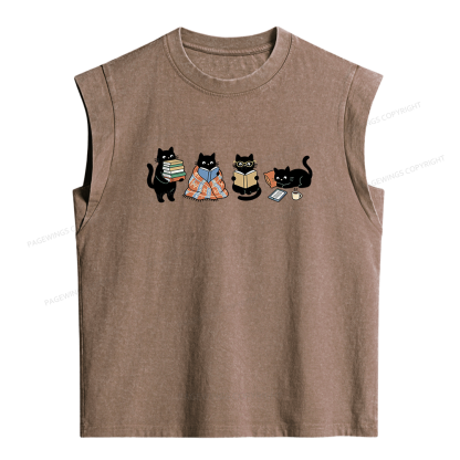Pagewings Black Cats Reading Women's Washed Tank Top