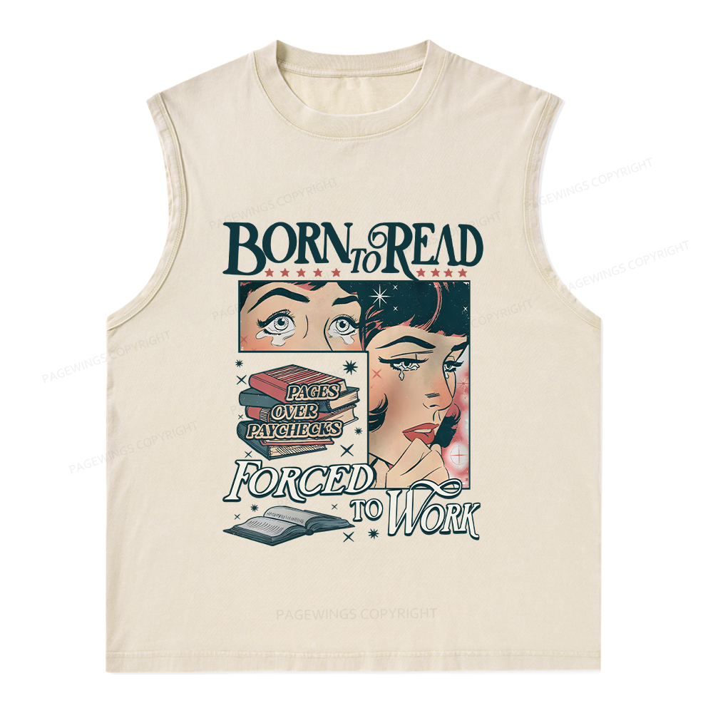 Pagewings Born To Read Bookish Comfor Unisex Washed Tank Top