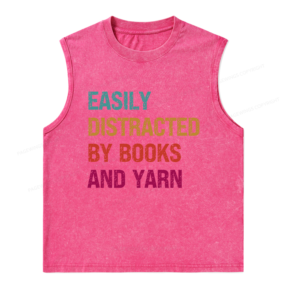 Pagewings Easily Distracted By Books And Yarn Unisex Washed Tank Top