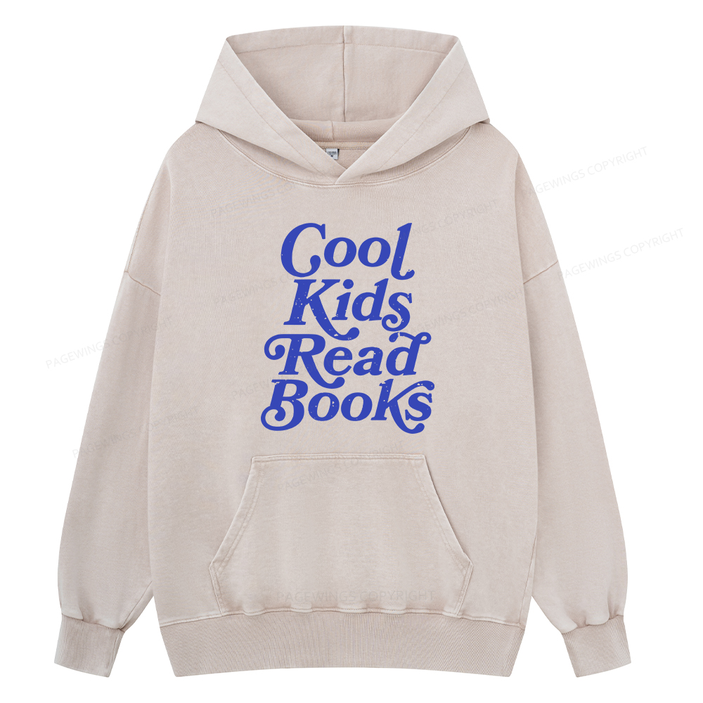 Pagewings Cool Kids Read Books Unisex Washed Hoodie