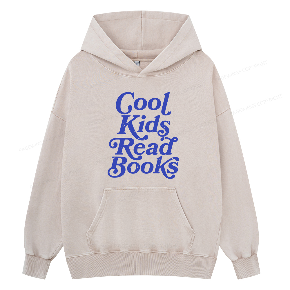 Pagewings Cool Kids Read Books Unisex Washed Hoodie