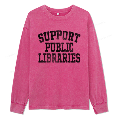 Pagewings Support Public Libraries Unisex Washed Long Sleeve T-shirt