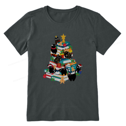 Pagewings Cute Cats Books Christmas Tree Unisex Classic T-shirt
